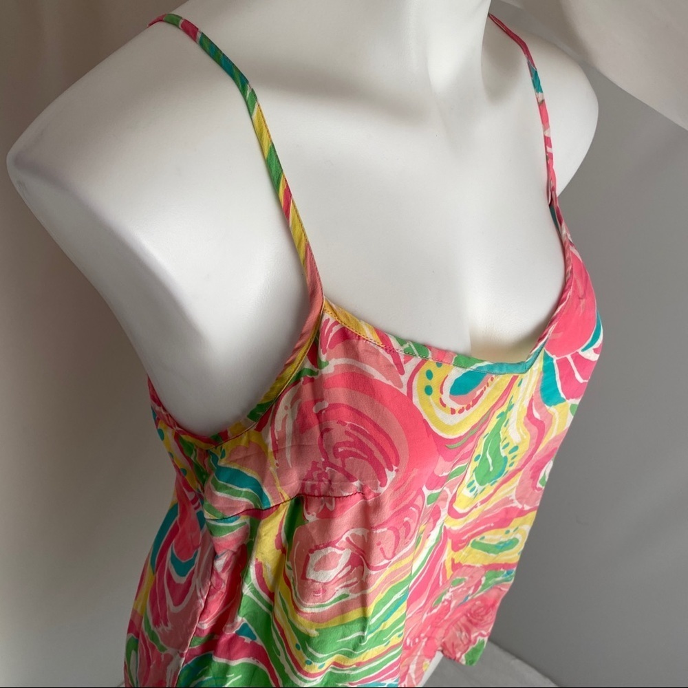 Lilly Pulitzer Dusk multicolor racer back silk camisole top in Flamingo - Picture 4 of 9